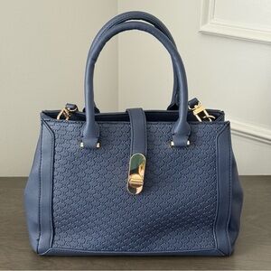 Anne Klein Midnight Blue Embossed Logo Handbag